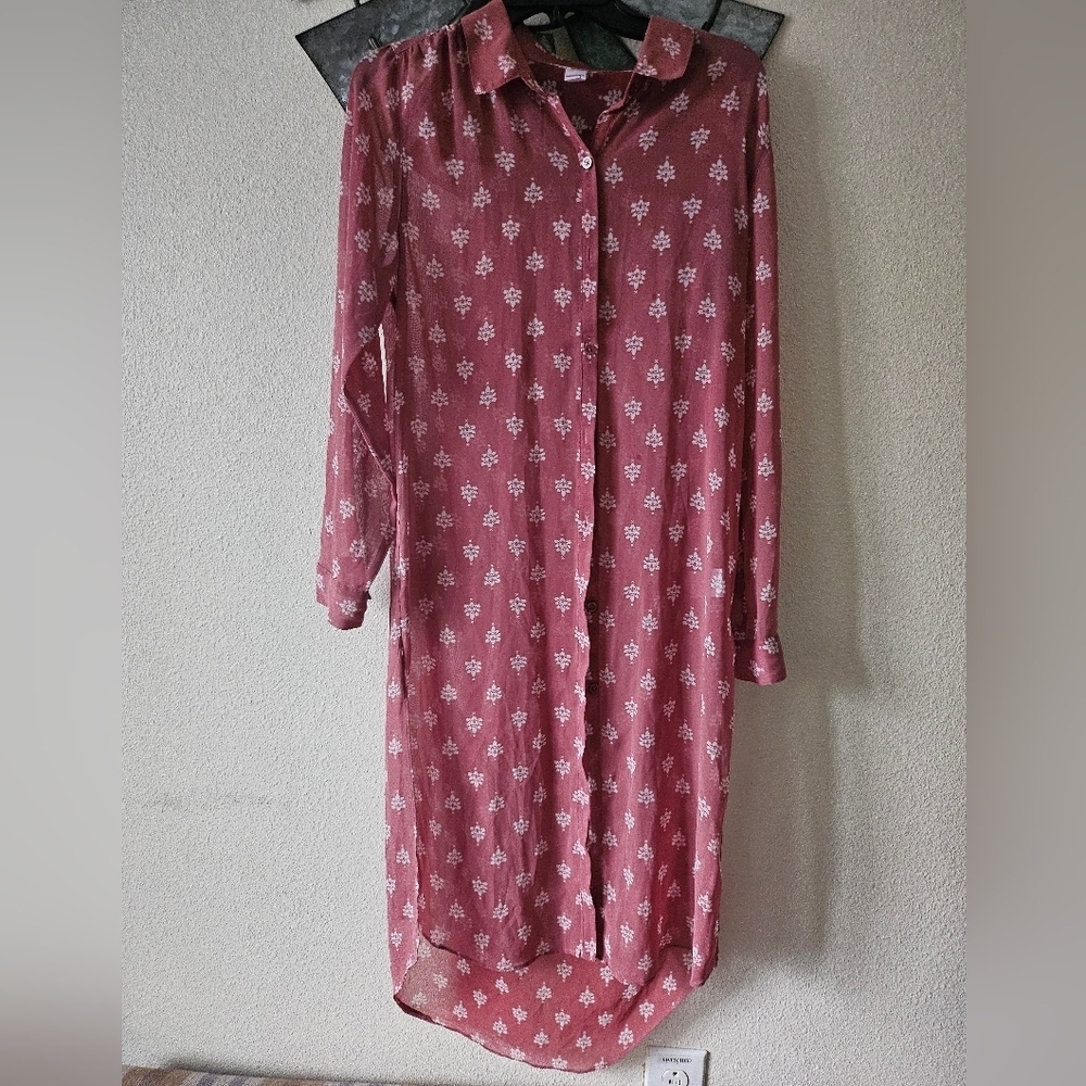 Bongo Elegant Pink Patterned Shirt Tinic Dress Size Large